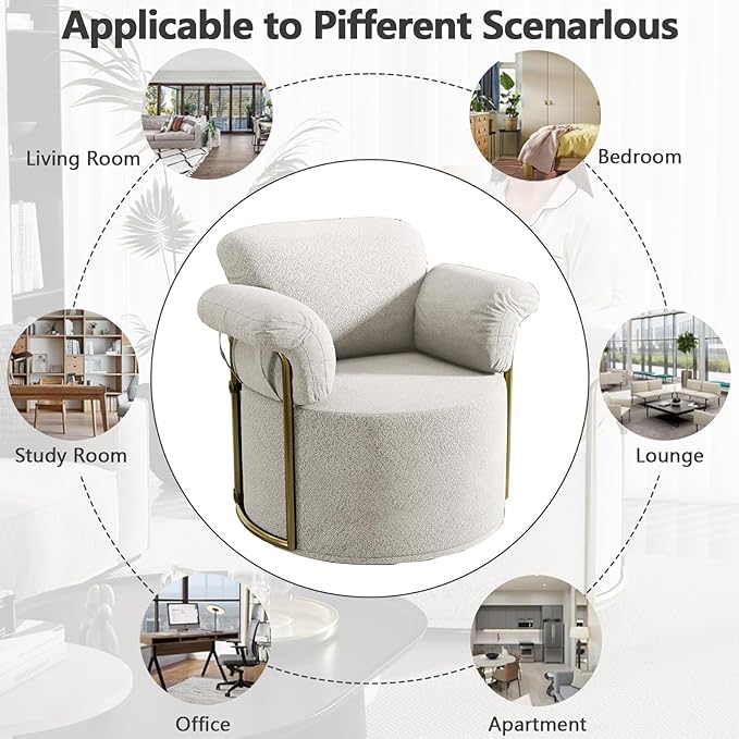 Swivel Accent Chairs for Living Room 360 Swivel Barrel Chair &amp Round Accent Chair with Armrests and Back for Office and Living Room (Beige)