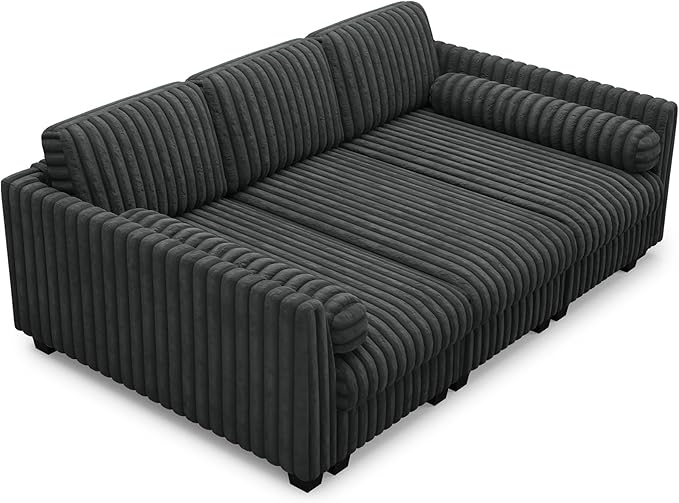 Belffin 86.2 Modular Sectional SofaPlush Corduroy Sectional Couches for Living RoomComfy Deep Seat Sofa with Soft Pillows for Apartment Living Room Bedroom Grey Sofa
