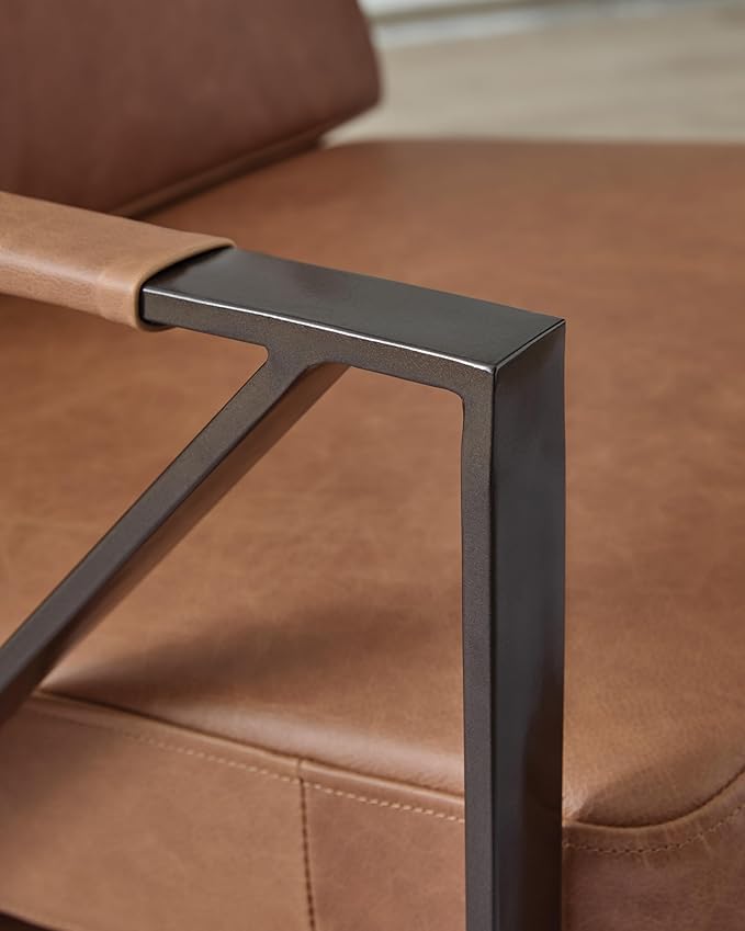 Signature Design by Ashley Garronmont Mid-Century Modern Leather Accent Chair with Metal Frame Light Brown &amp Metallic
