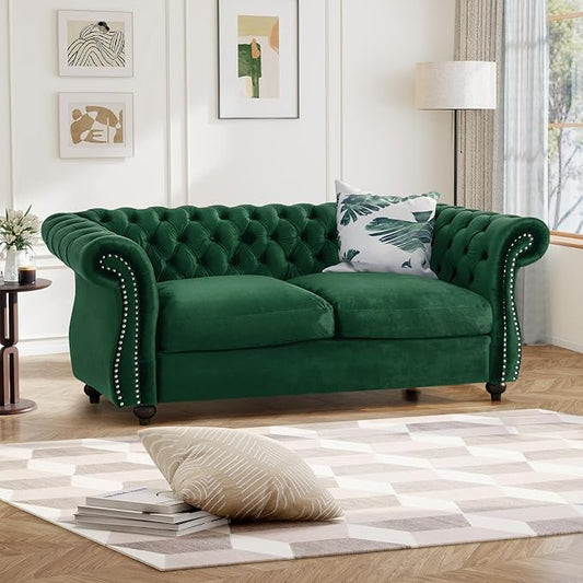 61W Mid Century Modern Chesterfield CouchUpholstered Velvet Loveseat Sofa with Button Tufted &amp Rolled ArmrestsComfy Deep Seat Sofa with Nailhead Trim &amp Gourd Legs for Living RoomApartment(