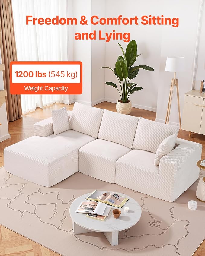 VEVOR Modular Sectional Sofa Sectional Couch for Living Room L Shaped Sofa with High Rebound Sponge Cloud Couch with Cushion for Living Room Apartment Beige