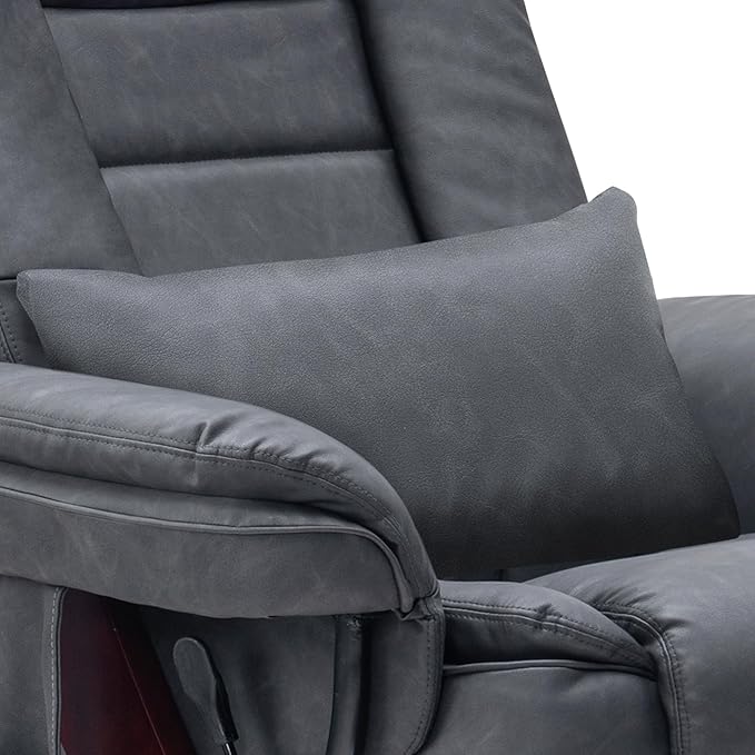 MCombo Swivel Recliner with Ottoman Chair TV Chair Sets with Vibration Massage for Small Space Living Room Bedroom 9096 9099 (Faux Leather Dark Grey)