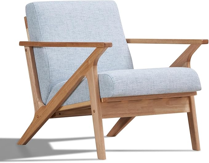 Zola Mid Century Modern Accent Chair Arm Chair Living Room Furniture Oak/Light Blue