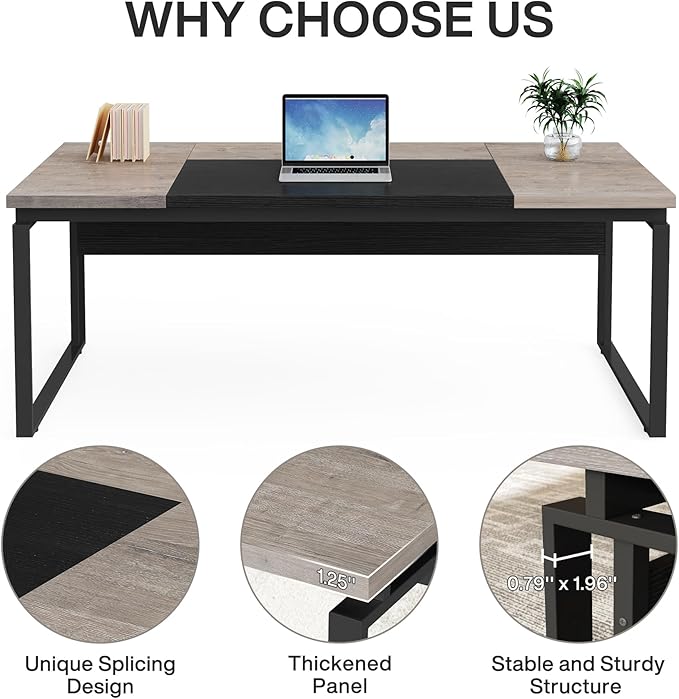Tribesigns 63 Computer Desk Home Office Desk Writing Table for Workstation Modern Executive Desk with Sturdy Legs (Only Table) (Gray &amp Black)