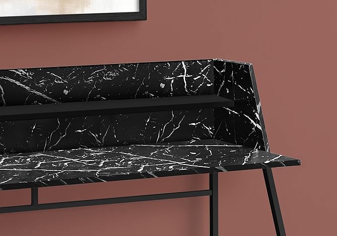 Computer Desk Home Office Laptop Storage Shelves 48 l Work Black Marble Look Laminate Black Metal Contemporary Modern AL316