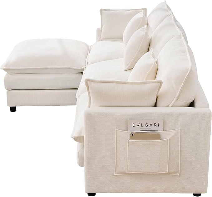 KEIKI 101.9 Modular Sectional Sofa with Movable Ottoman 3 Seat Modern Sofa Set L-Shape Sectional Couches for Living Room Apartment Beige