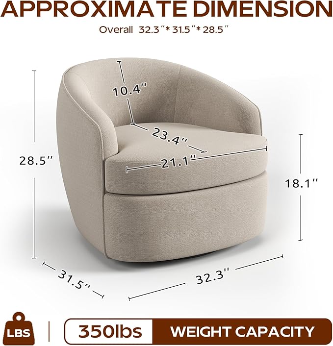 Leyu&ampHafort Modern Beige Swivel Accent Chair with Removable Foam Seat Cushion Linen Upholstered Comfty Sofa for Living Room and Bedroom Reading FSC Certified Solid Wood Base. (Oatmeal)