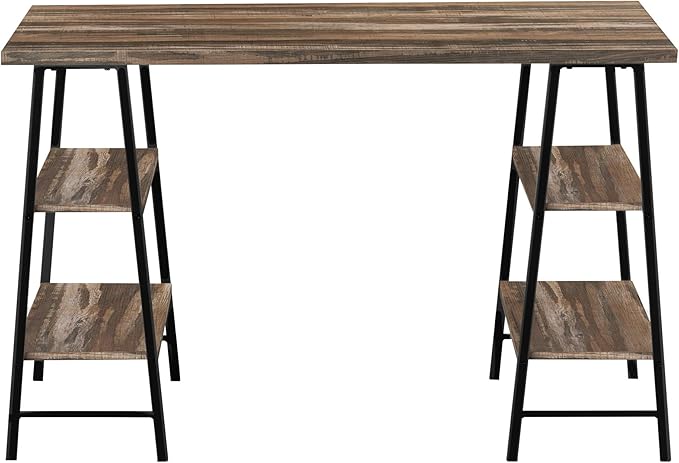 Computer Desk Home Office Laptop Storage Shelves 48 l Work Brown Laminate Black Metal Contemporary Modern