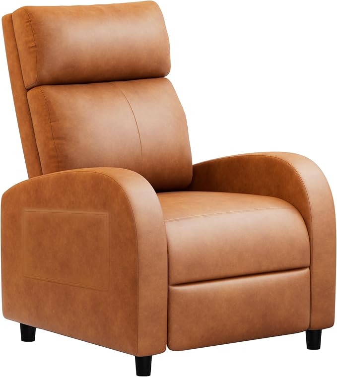 JUMMICO Recliner Chair Adjustable Home Theater Single Recliner Sofa Furniture with Thick Seat Cushion and Backrest Modern Living Room Recliners (Leather Brown)