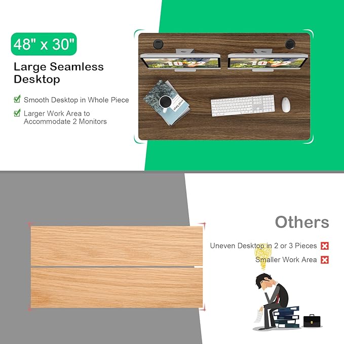 COSTWAY 48 x 30 Universal Table Top Solid One-Piece Wood Desktop for Standard &amp Height Adjustable Desk Frame Rectangular DIY Home Office Countertop(Table Top only) (Walnut 48 x 30)