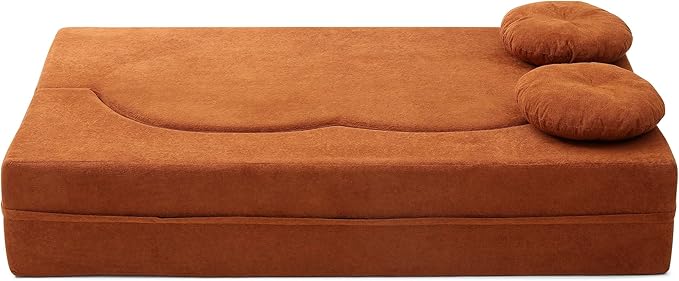 KEIKI 2-in-1 Folding Sofa Bed with Pillow Queen Sleeper Sofa Floor &amp Futon Loveseat Couch Foam Folding Mattress for Living Room Guest Use Office Apartment No Assembly Required Orange