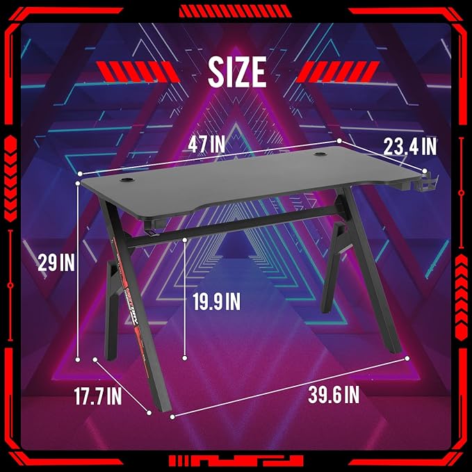 FDW Computer Desk Gaming Desk Student PC Desk Writing Desk Office Desk Modern Ergonomic Racing Style Table Workstation Carbon Fiber Headphone Hook (47in Red)