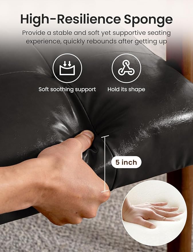 Mid Century Modern Accent Chairs for Living Room Comfy Bedroom Chairs for AdultsSmall Wide Reading Nook Arm Chair 105° Ergonomic Cozy Black Leather Armchair with Rubber Wood