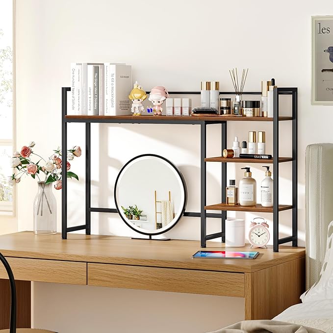 Snughome Desk Shelf 44.9 Large Desktop Organizer Shelf Desk Hutch for Computer Monitor 4 Tier Desk Top Display Rack Wood Desktop Bookshelf Storage Rack for Home Office Dorm