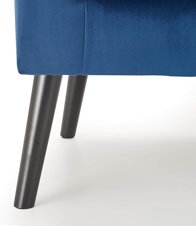 Ivey Barrel Chair Button Tufted Plush Back Cushion Luxury Black Wooden Legs Modern Living Room Upholstery Accent Furniture Blue Velvet