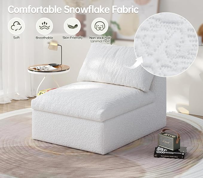 Single Cloud Sofa Chairs Boneless Cloud Chair Foam Couch Comfy Accent Bean Bag Chair for Reading Living Room Bedroom Apartment Office (White 1 Seater)