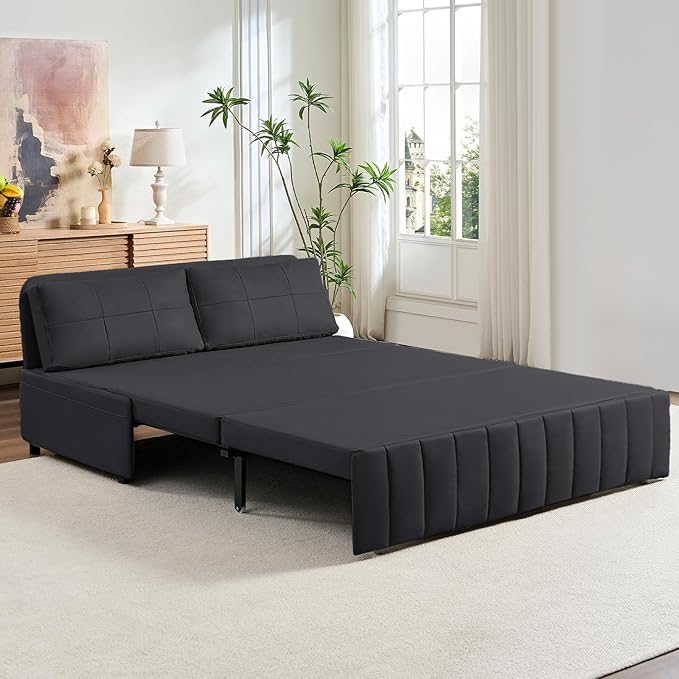 PUREMIND Queen Pull Out Sofa Bed 3 in 1 Convertible Sleeper Sofa Couch with Pull Out Bed Modern Armless Loveseat Couches Foldable Sleeper Couch Bed for Living Room Guest Room