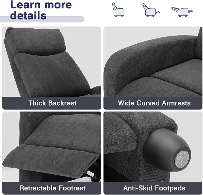 Compact Reclining Chair Linen Upholstered Single Recliner Sofa Chair with Adjustable Backrest &amp Footrest Ideal for Home Living Room Bedroom Office Black