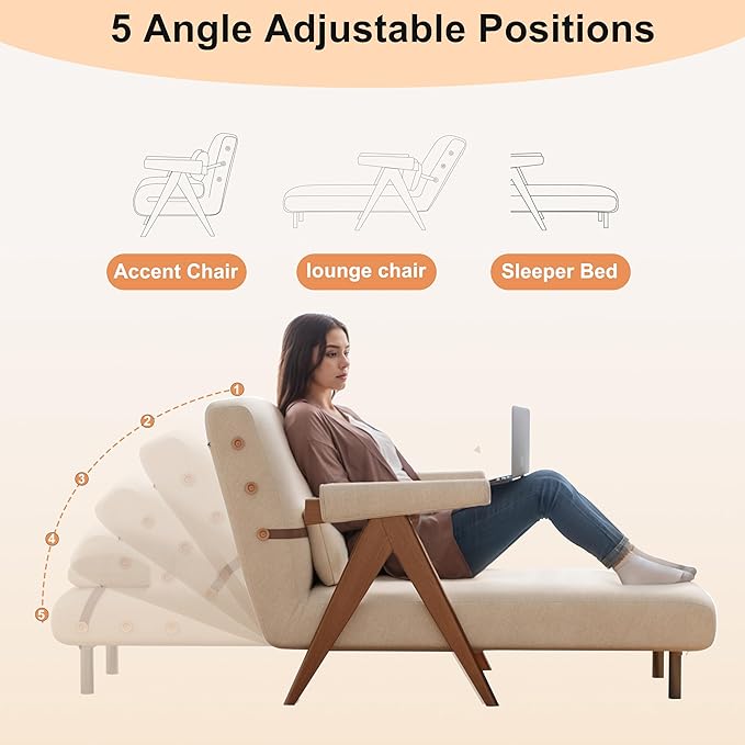 AQIMUELE Convertible Sleeper Chair 3-in-1 Single Sofa Bed for AdultsPull Out Lounge Sleeper ChairsFoldable with Adjustable Backrest (D31.8 x W24 x H31.8 inch(Beige))