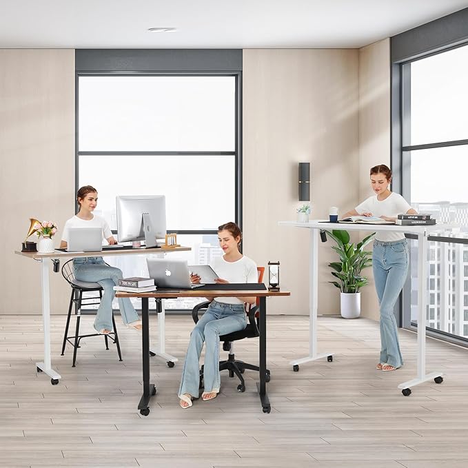farexon Electric Standing Desk Adjustable Height 48x24 Inches Stand Up Desk with 4 Preset Heights Lockable Casters Double Hooks27''-46'' Lifting Range Home Office Computer Desk（White）