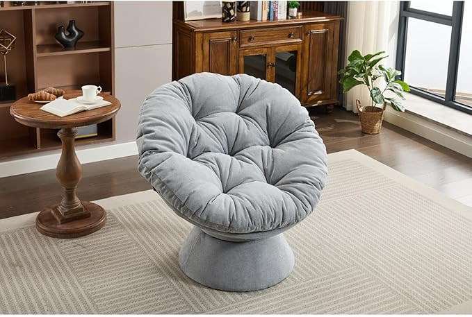 Oversized Swivel Accent Chair 360° Rotating Barrel Chair for Living Room Chenille Lounge Chair for Bedroom Relaxation