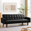Faux Leather Couch Mid Century Modern Sofa with Memory Foam Comfy 3 Seater Couch for Small Spaces Living Room Office Black