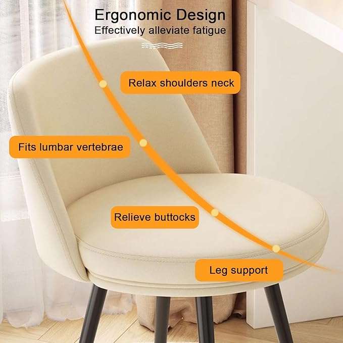 Living Room Chairs Makeup Vanity Chair with Metal Legs Upholstered Dining Chairs Office Chair Ergonomic Backrest for Living Dining Room Bedroom Dressing Room (Color : Black)