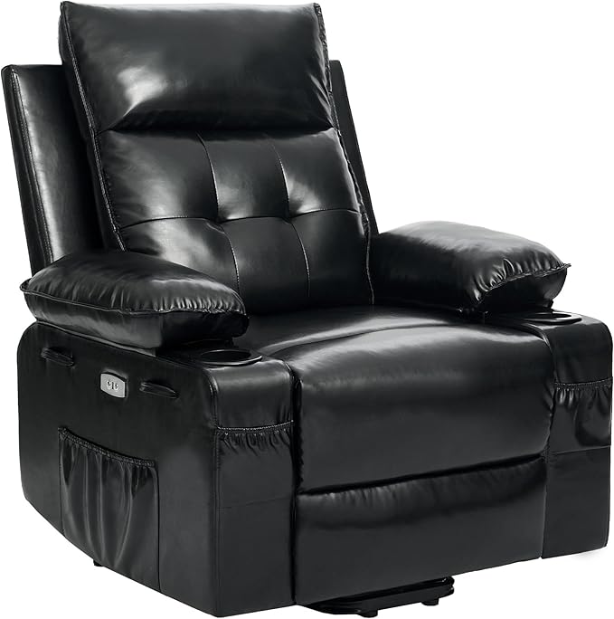 Power Lift Recliner Chair for Elderly with Massage &amp HeatPU LeatherElectric Recliner with USB PortsCup HoldersSide PocketsLift Chair for Living RoomBedroom