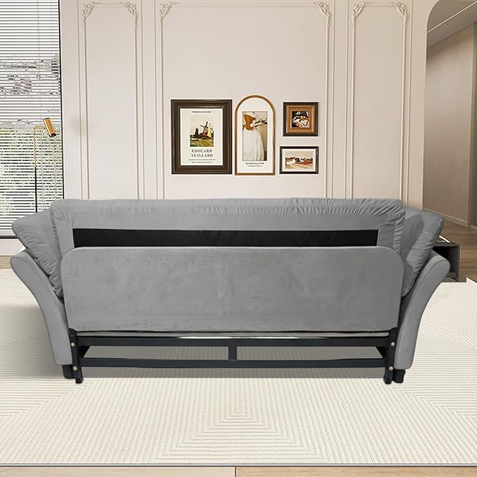 74.8 Queen Size Sleeper Sofa with Pull Out Bed 3-in-1 Convertible Loveseat Sofa with 2 Pillows Portable Pull Out Chaise for Living Room Apartment Small Spaces Grey