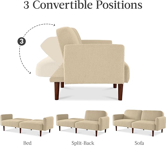 Best Choice Products 77 Mid Century Modern Boucle Loveseat Sofa Couch Convertible Sofa Sleeper Bed w/Real Wood Removable Armrest - Oatmeal
