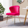 HULALA HOME Velvet Dining Chair Cute Armless Accent Chair Living Room Chair with Golden Legs Mid Century Modern Upholstered Side Chair for Kitchen Vanity Fuchsia