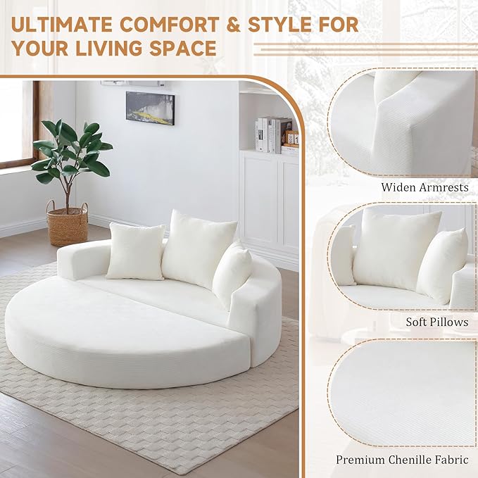 Curved Convertible Futon Sleeper Sofa Bed 67 Boneless Couch with Pull-Out Bed Corduroy Foldable Floor Mattress for Living Room No Assembly Required Round Beige
