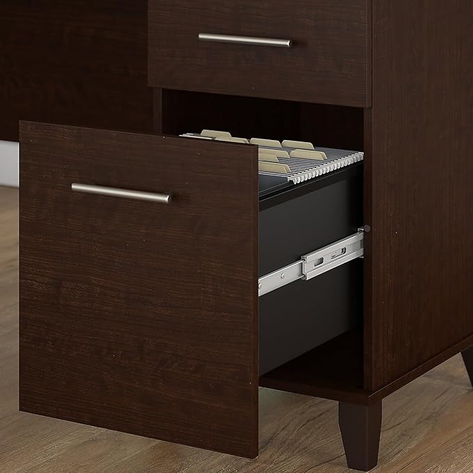 Bush Home Somerset 60W L Shaped Desk with Hutch in Mocha Cherry