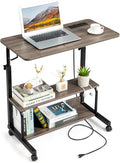 31.5'' Standing Desk Small Computer DeskSmall Office Desk for Bedroom with 3 USB + 2 AC OutletsCorner Desk for Small SpaceMini Adjustable Desk Stand Up Desk Laptop DeskPortable Rolling DeskGrey