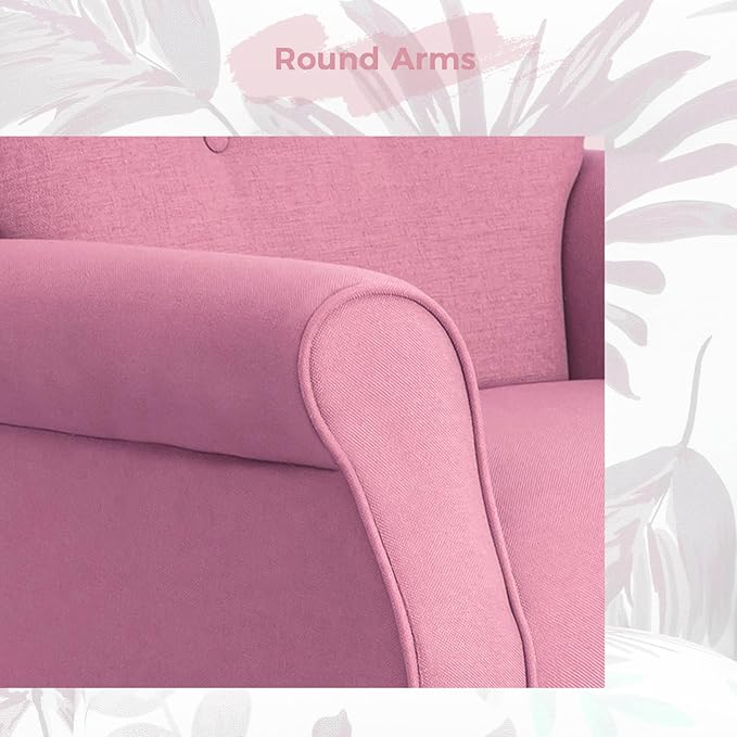 MELLCOM Mid Century Wingback Arm ChairModern Upholstered Fabric High Back Accent Chair with Wood LegsUpholstered Single Sofa Club Chair for Living Room Bedroom Home Office Light Pink