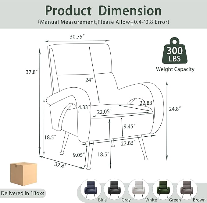 Modern Accent Chair Reading Chair with Corduroy Fabric Upholstered and Hight Backrest Single Sofa Chairs for Living Room Apartment Bedroom and Small Spaces. (Grey)
