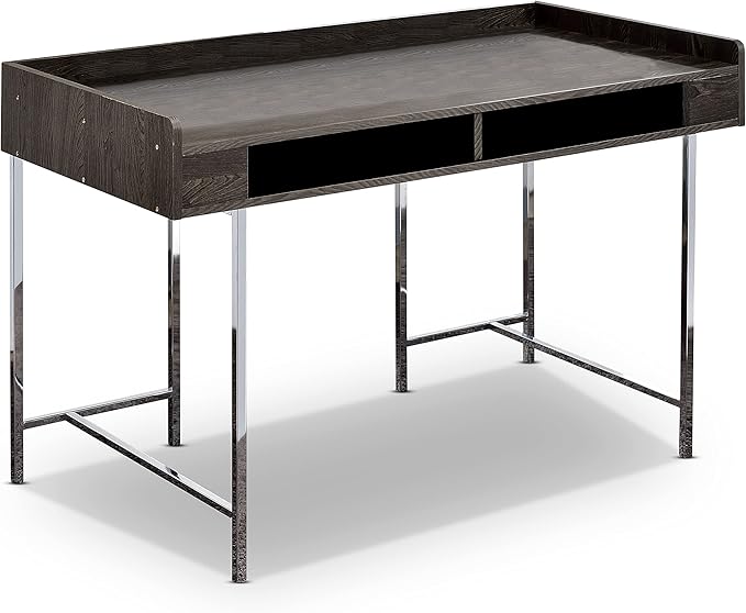 HOMES: Inside + Out Bratenahl Modern Metal 48 in. Writing Desk with USB Port Electrical Outlet for Home Office Brown and Chrome