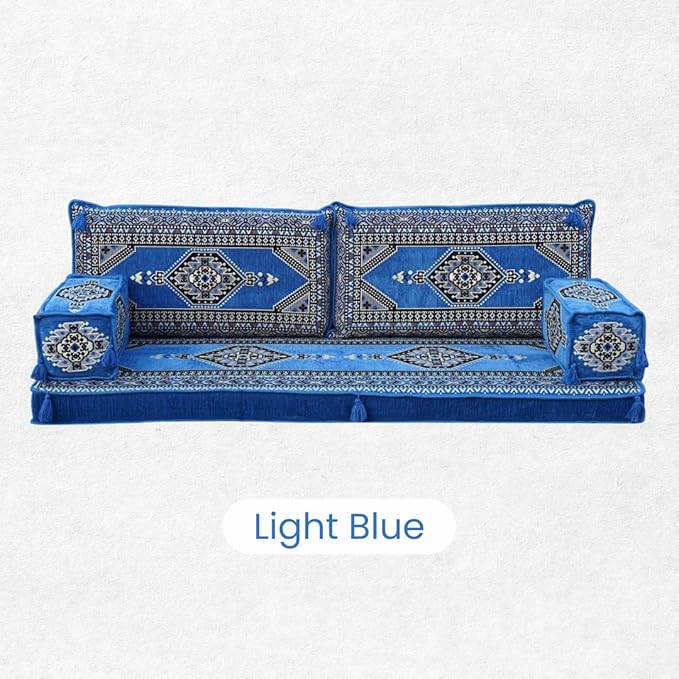 Single Arabic Floor Seating Cushions Arabic Majlis Floor Sofa Reading Nook Loveseat Sofa Single Floor Couch Ottoman Floor Pillows (Light Blue)