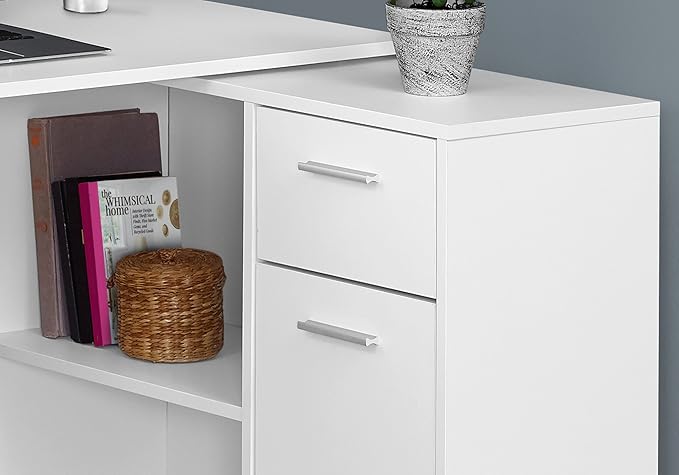 Computer Desk Home Office Corner Storage Drawers 46 l L Shape Work Laptop White Laminate Contemporary Modern