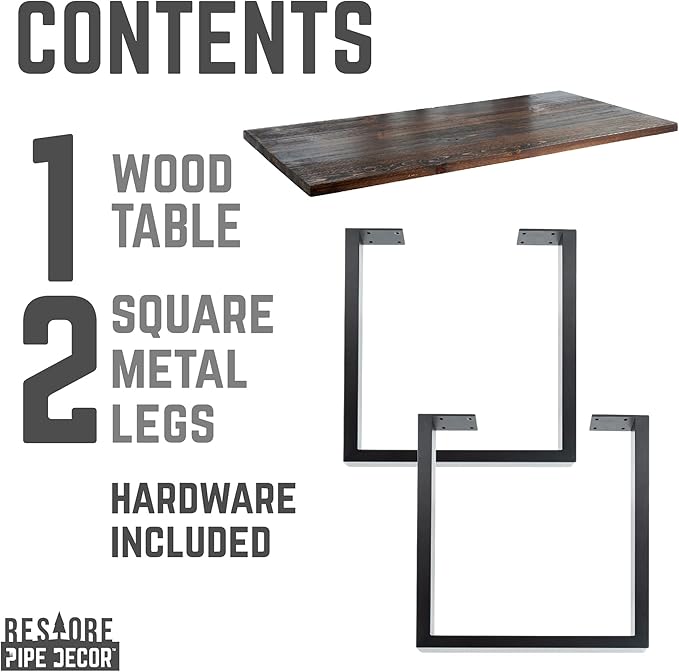 PIPE DECOR Trail Brown Wood Rustic 48” Desk Kit with (2) 28” Matte Black Square Metal Legs Industrial Desk for Home Office