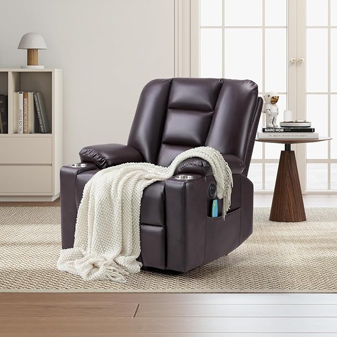 CANMOV Leather Power Lift Recliner Chair for Elderly Lift Chair Single Sofa with Massage and HeatingElectric Lift Recliner with Cup Holders USB Port for Living RoomDark Brown