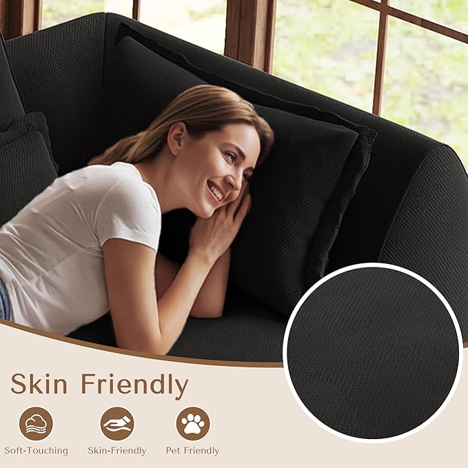 100 Oversized Sectional Sofa Chenille 3 Seater Couch Large Boneless Couch Sectional with Deep Seat Modern Cloud Sofa for Living Room Bedroom No Assembly Required Black