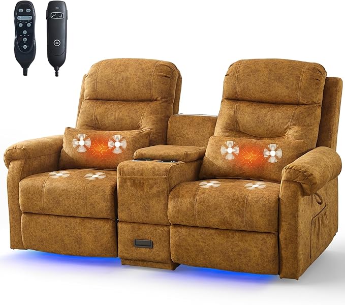 Power Lift Recliner LoveseatVelvet Reclining Loveseat Sofa RV Couch with ConsoleDual Power Lift Recliner Chair for Elderly with Heat and MassageElectric Lift Chairs for Living Room (Yellow)