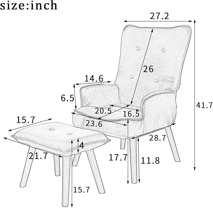 Accent Chair TV Chair Living Room Chair with OttomanModern Vanity Chair with Arms Upholstered Tall Back Desk Chair for Bedroom