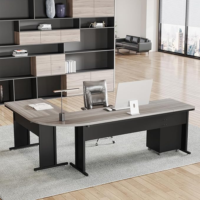 Tribesigns 83 L-Shaped Executive Desk Large Office Desk with Drawes Industrial Corner Computer Table with File Cabinet Business Workstation for Home Office (Gray 83)