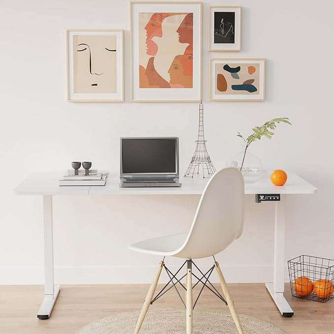YESHOMY Height Adjustable Electric Standing Desk 63 inch Computer Table Home Office Workstation 63in White Leg/White Top