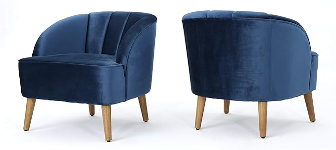 Christopher Knight Home Amaia Modern Velvet Club Chairs 2-Pcs Set Cobalt / Walnut