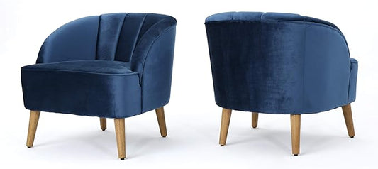 Christopher Knight Home Amaia Modern Velvet Club Chairs 2-Pcs Set Cobalt / Walnut
