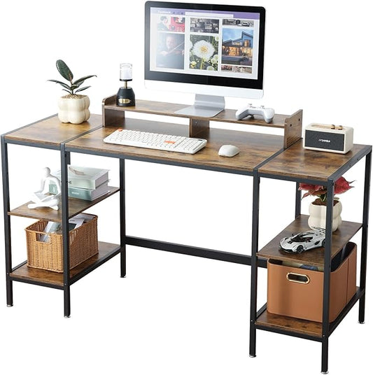 55-inch Computer Desk with Storage Shelf - Vintage Ideal Gaming Desk for Bedrooms Small Spaces and Home Offices Modern Writing Desk for PCs.