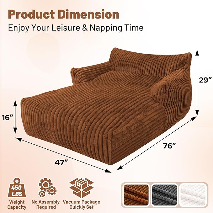 HABUTWAY Comfy Floor Sofa Giant Plush Reading Chair Indoor Cozy Couch with Armrests Oversized Couch Upholstered Boneless Sofa Portable Cloud Couch Accent Chair for Living Room Bedroom (Brown)